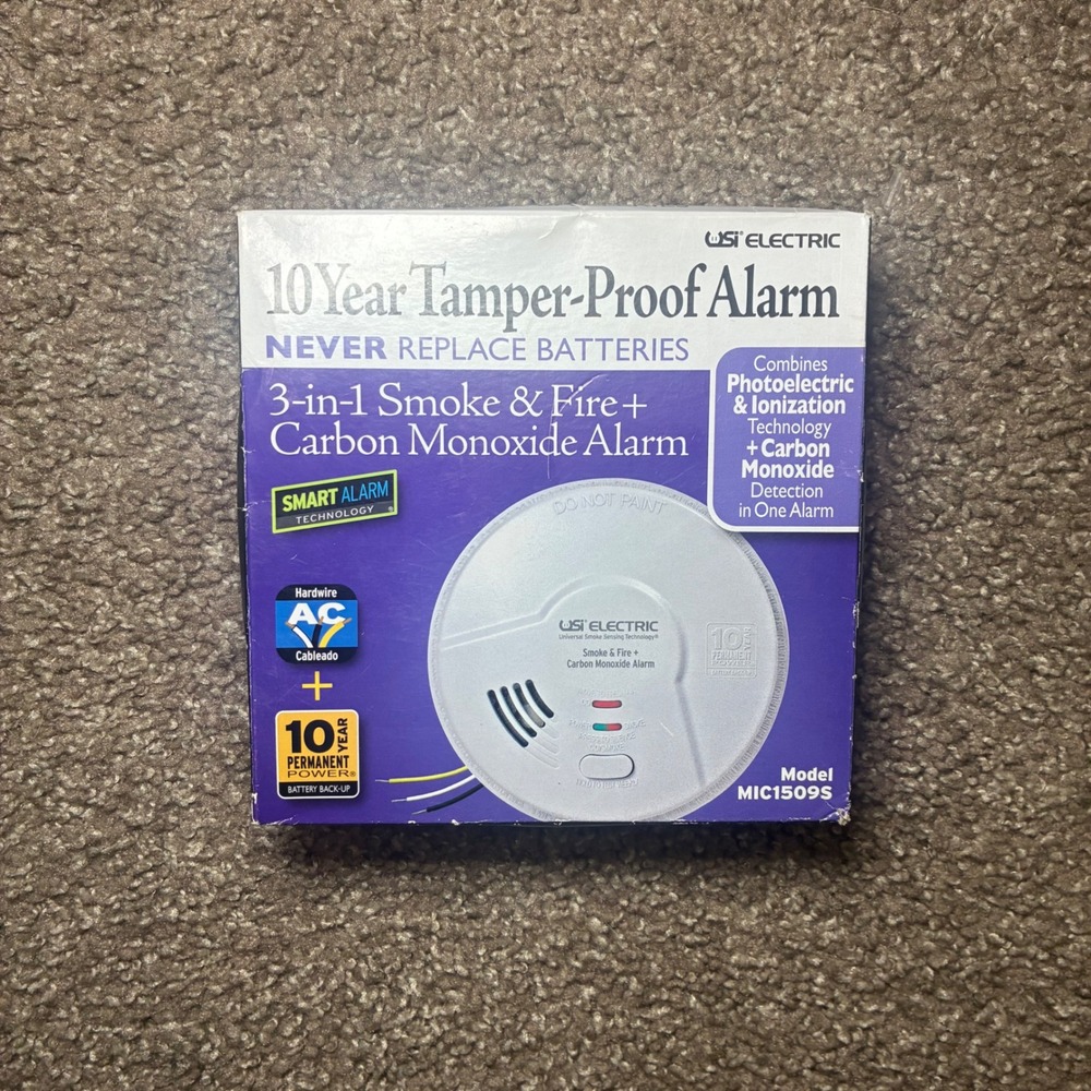 USI Electric MIC1509S 3-in-1 Smoke Fire Carbon Monoxide Alarm White Hardwire NWT